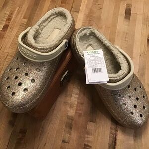 Crocs Classic Glitter Lined Clog - Multicolor/Gold NWT size 12 eu 43-44